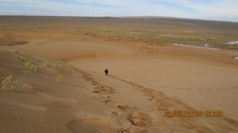 Climbing up the sand dunes .. they are small hills !