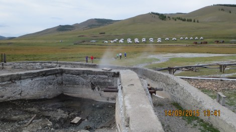 Tsenkher hot springs - Water is piped to the resorts from here.