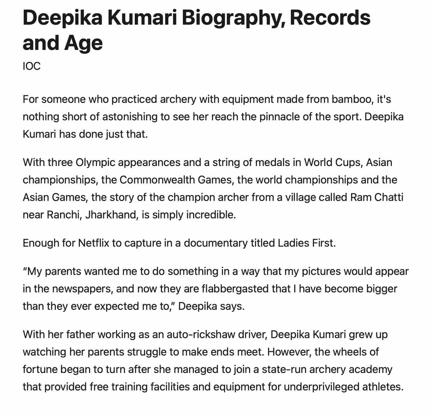 Deepika Kumari Olympics