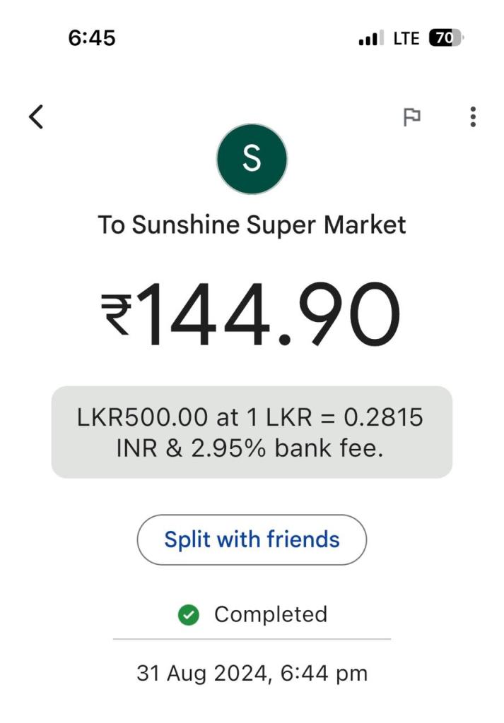 Sri Lanka Trip UPI payment