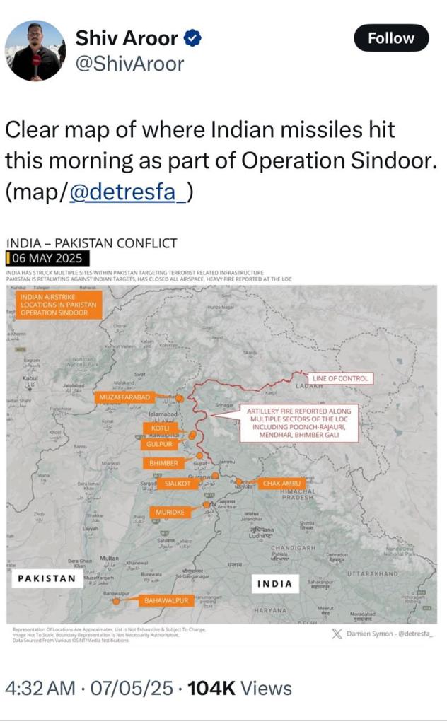 Operation Sindoor attack locations