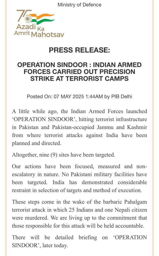 Operation Sindoor Press Release